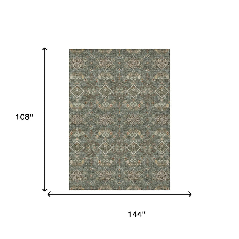 9' X 12' Green And Taupe Geometric Washable Indoor Outdoor Area Rug Homeroots Outdoor