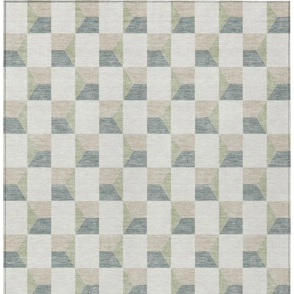 9' X 12' Green And Teal Blue Geometric Washable Indoor Outdoor Area Rug Homeroots Outdoor