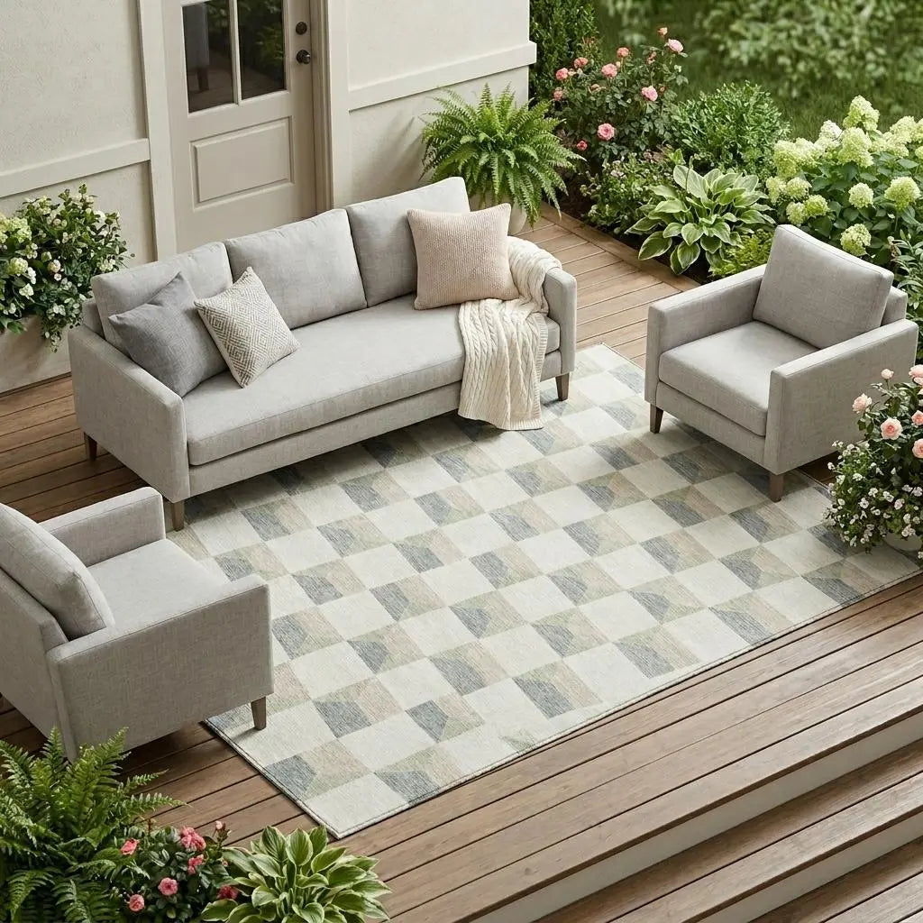 9' X 12' Green And Teal Blue Geometric Washable Indoor Outdoor Area Rug Homeroots Outdoor