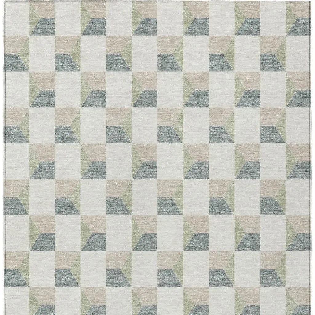 9' X 12' Green And Teal Blue Geometric Washable Indoor Outdoor Area Rug Homeroots Outdoor