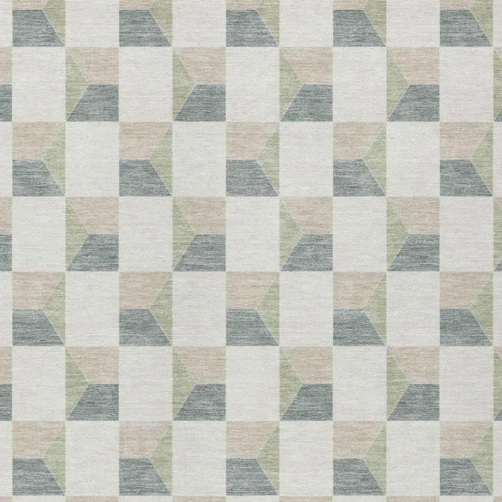 9' X 12' Green And Teal Blue Geometric Washable Indoor Outdoor Area Rug Homeroots Outdoor