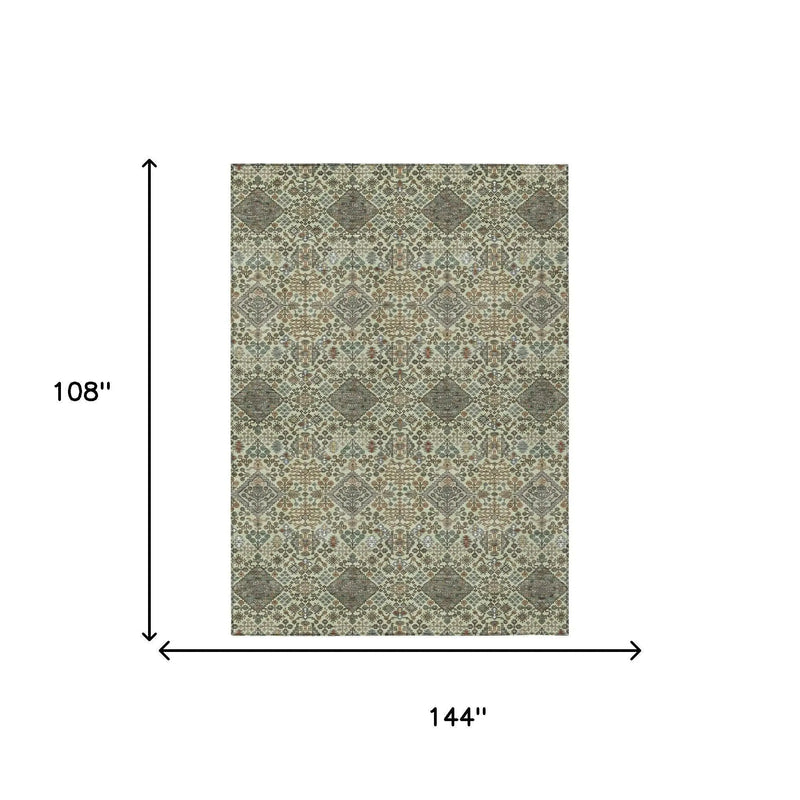 9' X 12' Green And Teal Blue Geometric Washable Indoor Outdoor Area Rug Homeroots Outdoor