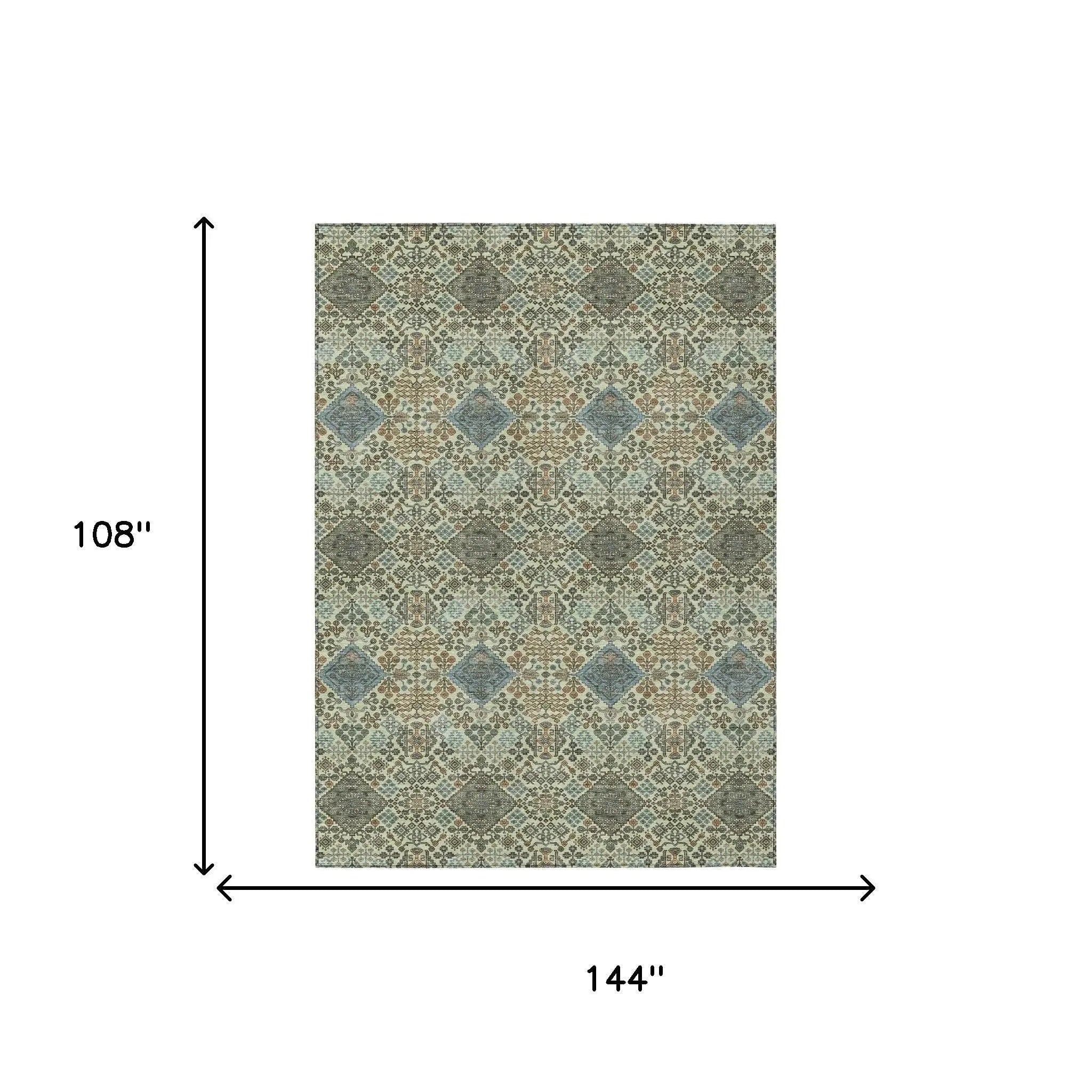 9' X 12' Green And Teal Blue Geometric Washable Indoor Outdoor Area Rug Homeroots Outdoor