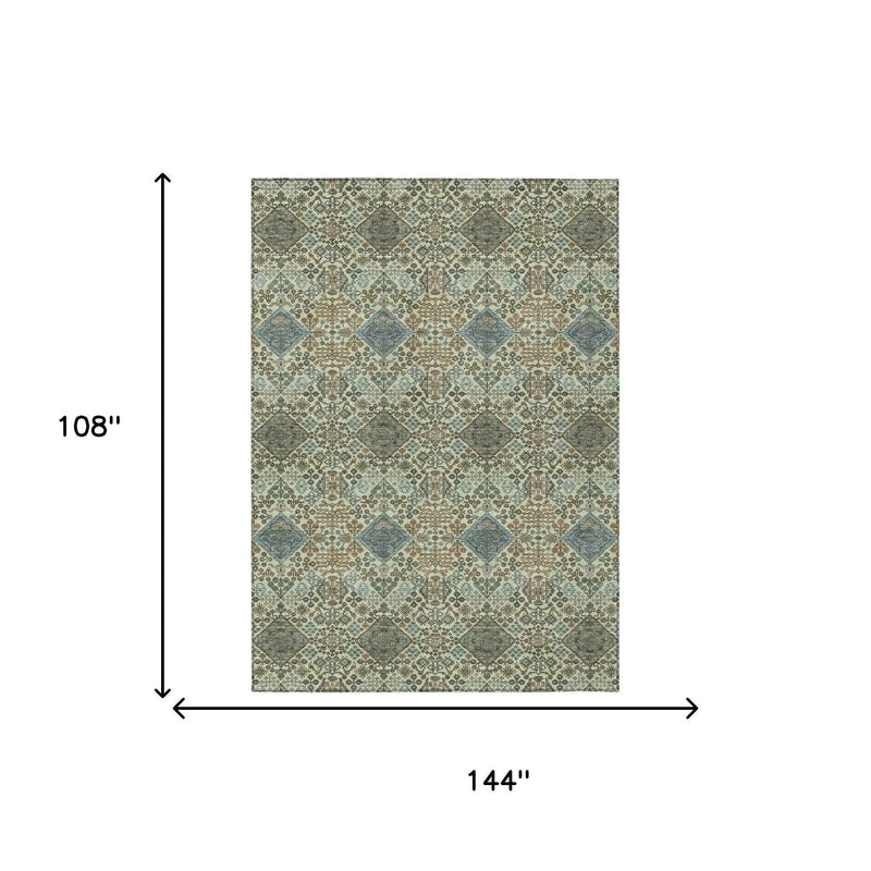 9' X 12' Green And Teal Blue Geometric Washable Indoor Outdoor Area Rug Homeroots Outdoor