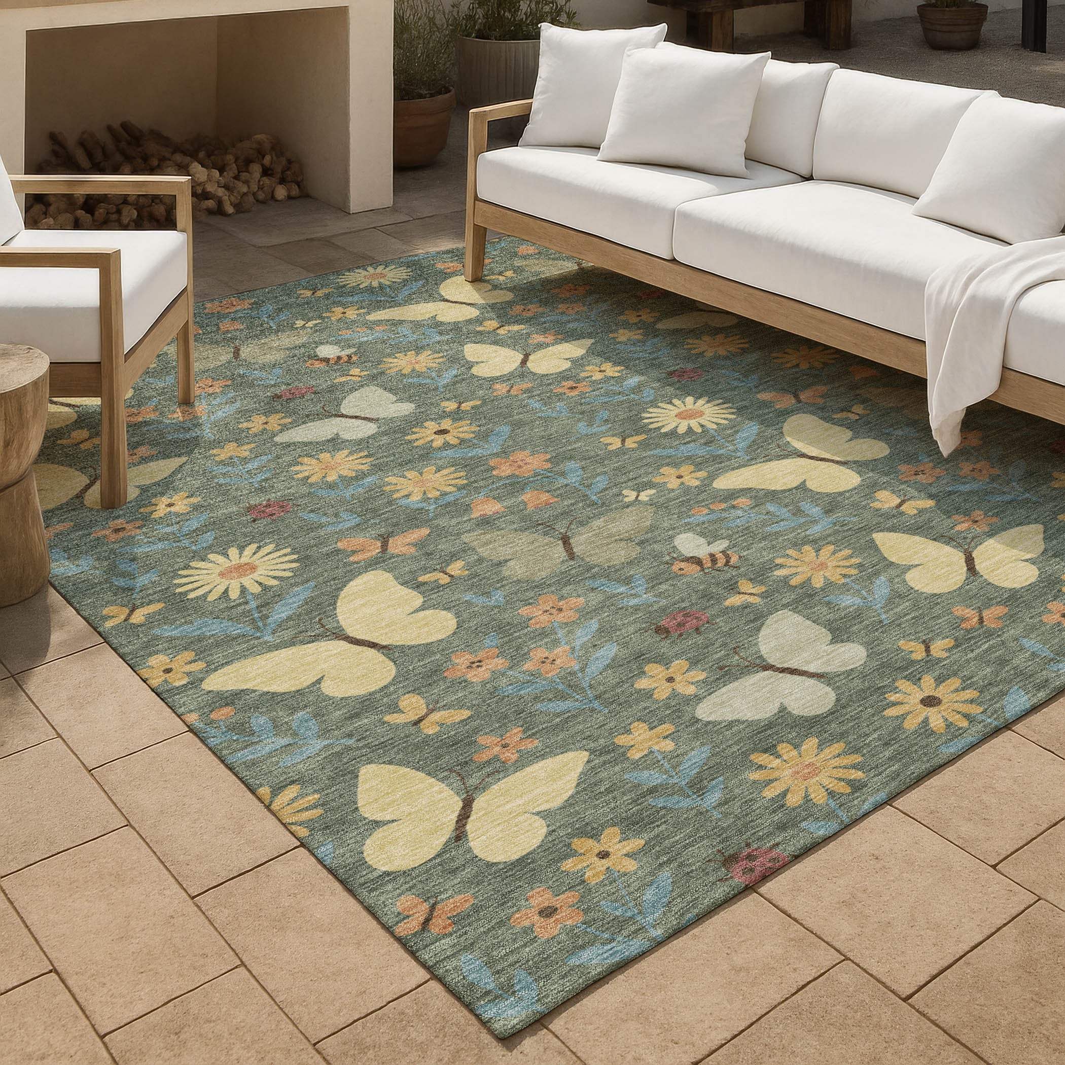 9' X 12' Green And Wheat Abstract Washable Indoor Outdoor Area Rug Homeroots Outdoor