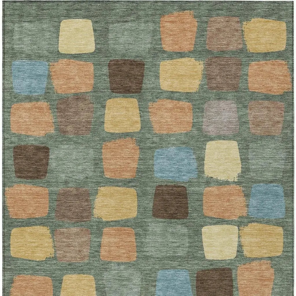 9' X 12' Green And Wheat Geometric Washable Indoor Outdoor Area Rug Homeroots Outdoor