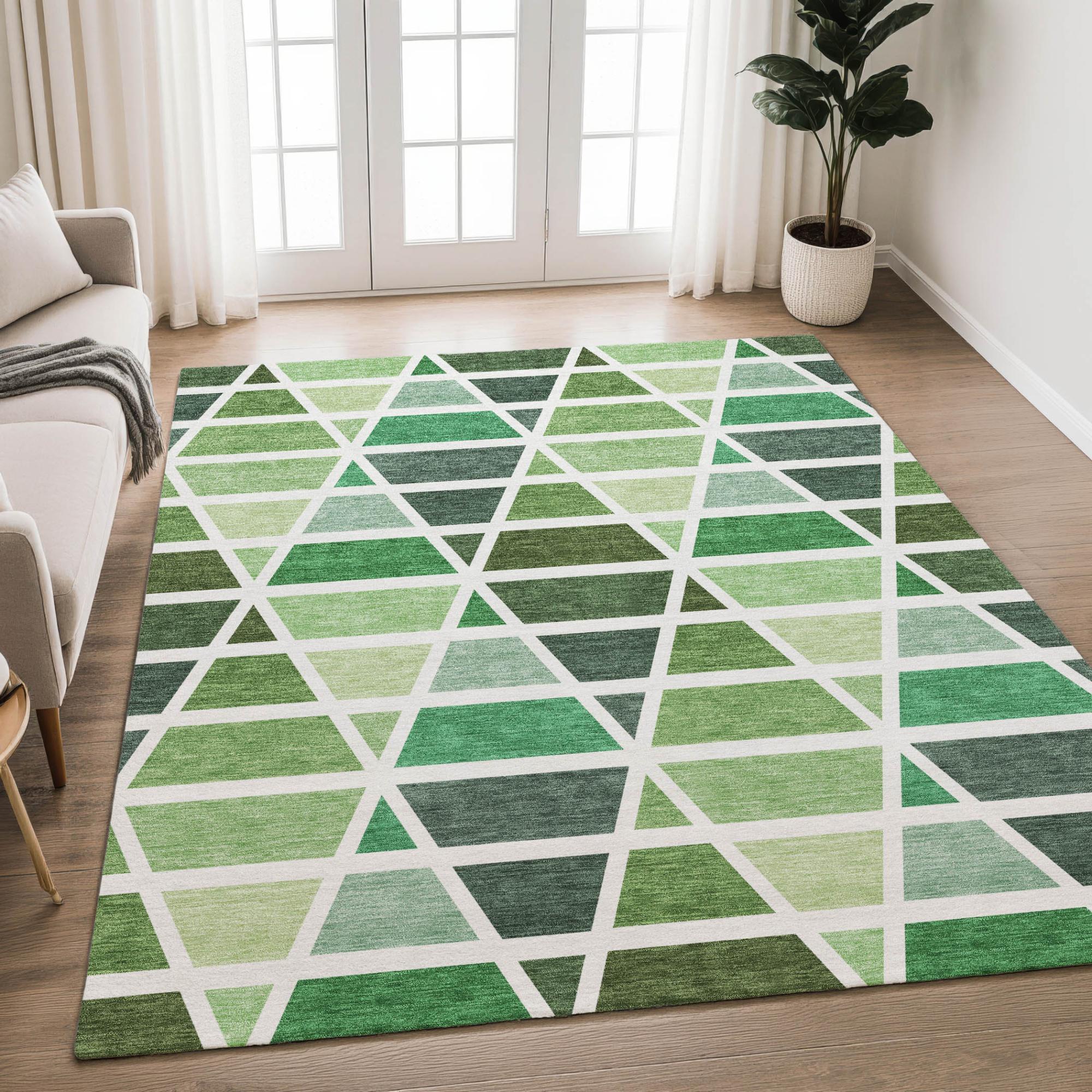 9' X 12' Green And White Geometric Washable Indoor Outdoor Area Rug Homeroots Outdoor