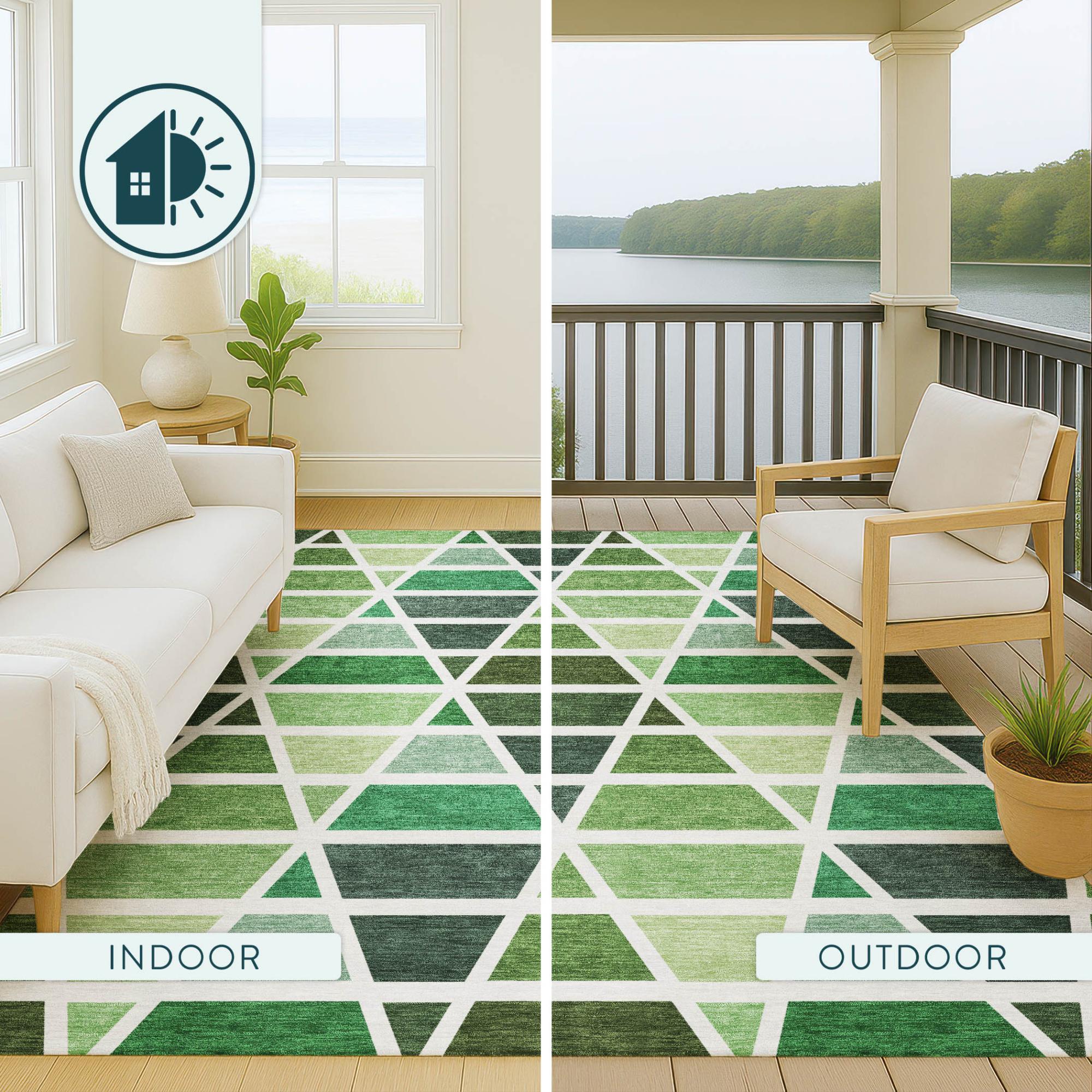 9' X 12' Green And White Geometric Washable Indoor Outdoor Area Rug Homeroots Outdoor