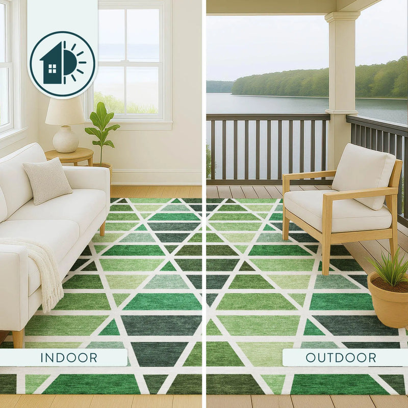 9' X 12' Green And White Geometric Washable Indoor Outdoor Area Rug Homeroots Outdoor