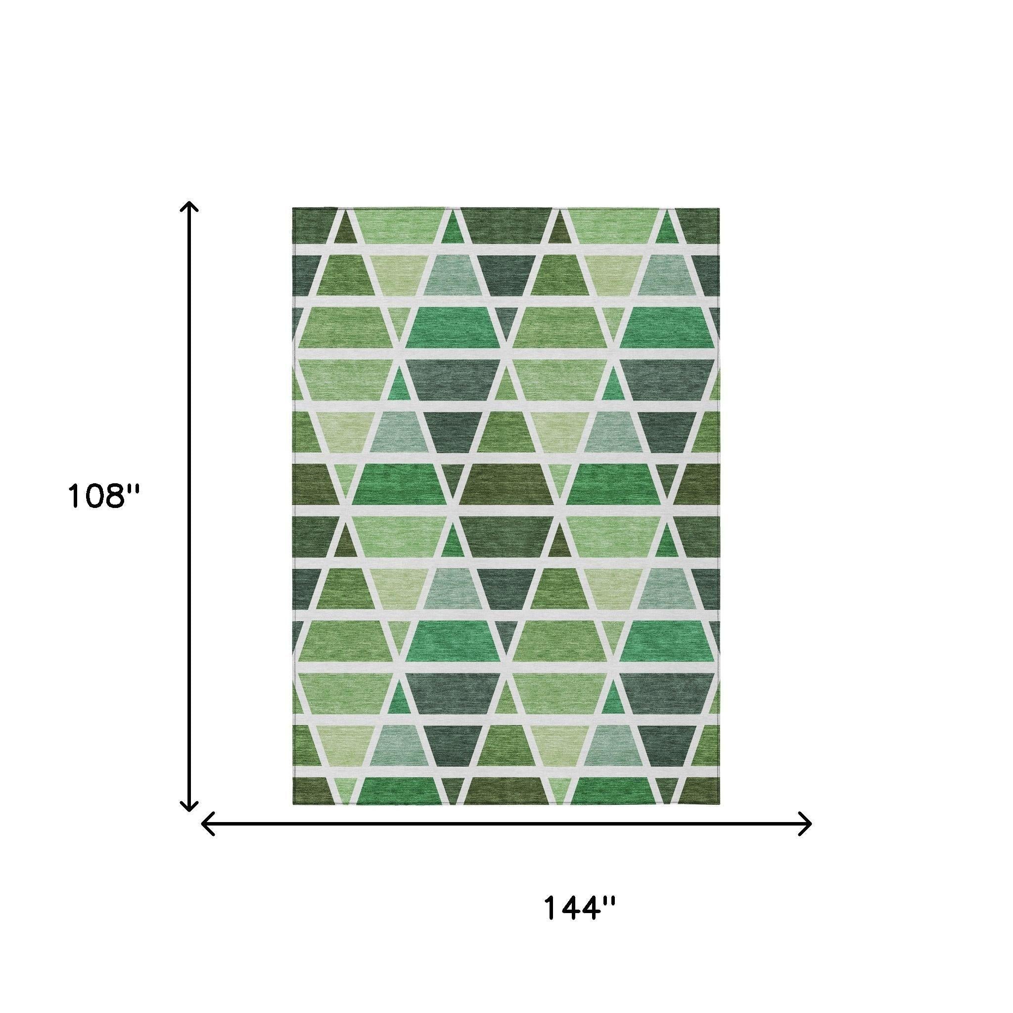 9' X 12' Green And White Geometric Washable Indoor Outdoor Area Rug Homeroots Outdoor