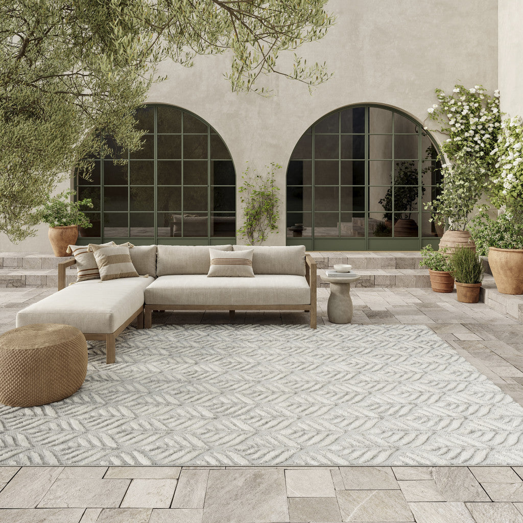 9' X 12' Grey Floral Stain Resistant Non Skid Area Rug Homeroots Outdoor