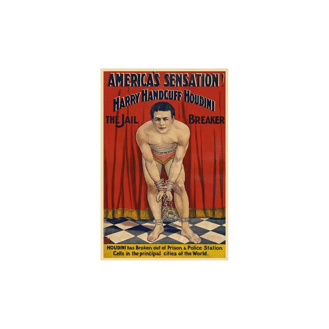 9" X 12" Houdini In Handcuffs Vintage Magic Poster Wall Art Homeroots Home Decor