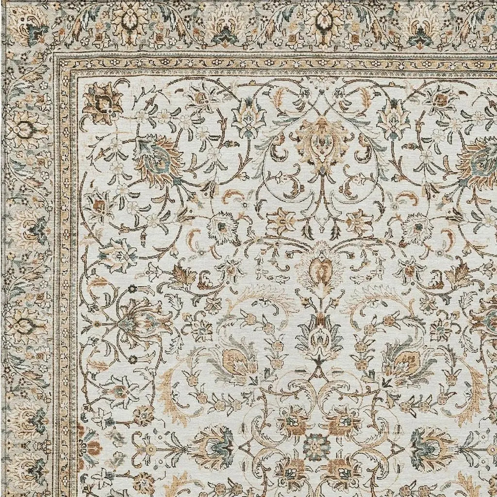 9' X 12' Ivory And Beige Botanical Leaves Washable Indoor Outdoor Area Rug Homeroots Outdoor