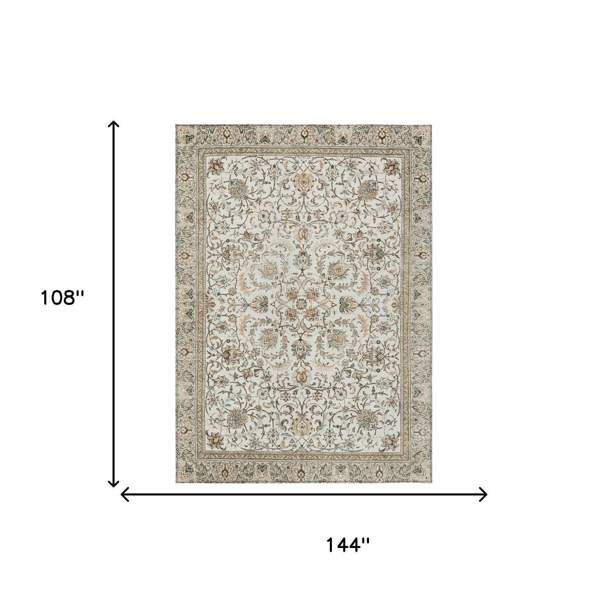 9' X 12' Ivory And Beige Botanical Leaves Washable Indoor Outdoor Area Rug Homeroots Outdoor