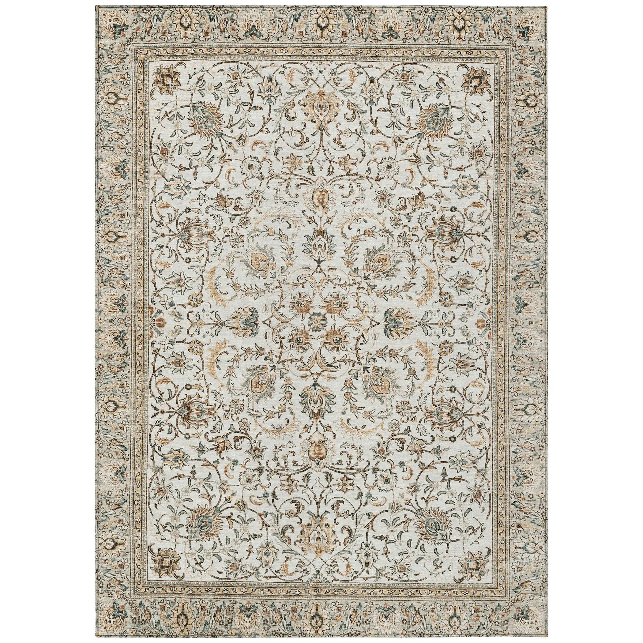 9' X 12' Ivory And Beige Botanical Leaves Washable Indoor Outdoor Area Rug Homeroots Outdoor