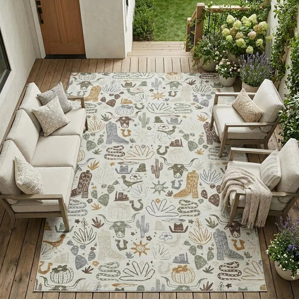 9' X 12' Ivory And Beige Cactus Washable Indoor Outdoor Area Rug Homeroots Outdoor