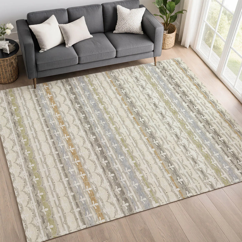 9' X 12' Ivory And Beige Damask Washable Indoor Outdoor Area Rug Homeroots Outdoor