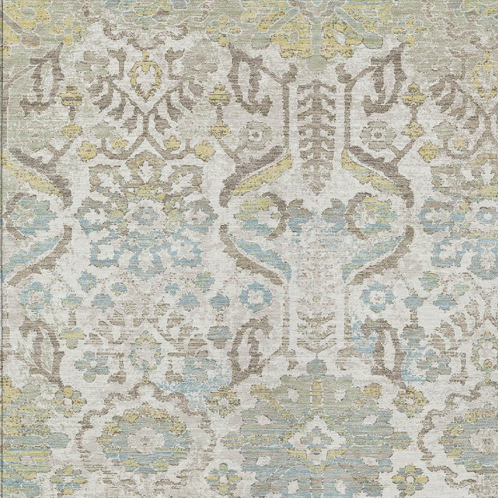9' X 12' Ivory And Beige Damask Washable Indoor Outdoor Area Rug Homeroots Outdoor