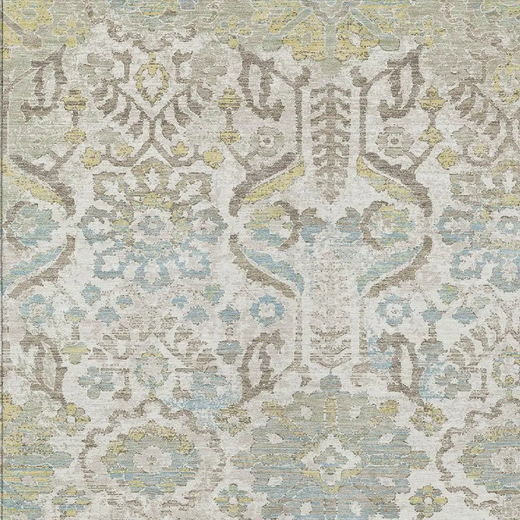 9' X 12' Ivory And Beige Damask Washable Indoor Outdoor Area Rug Homeroots Outdoor