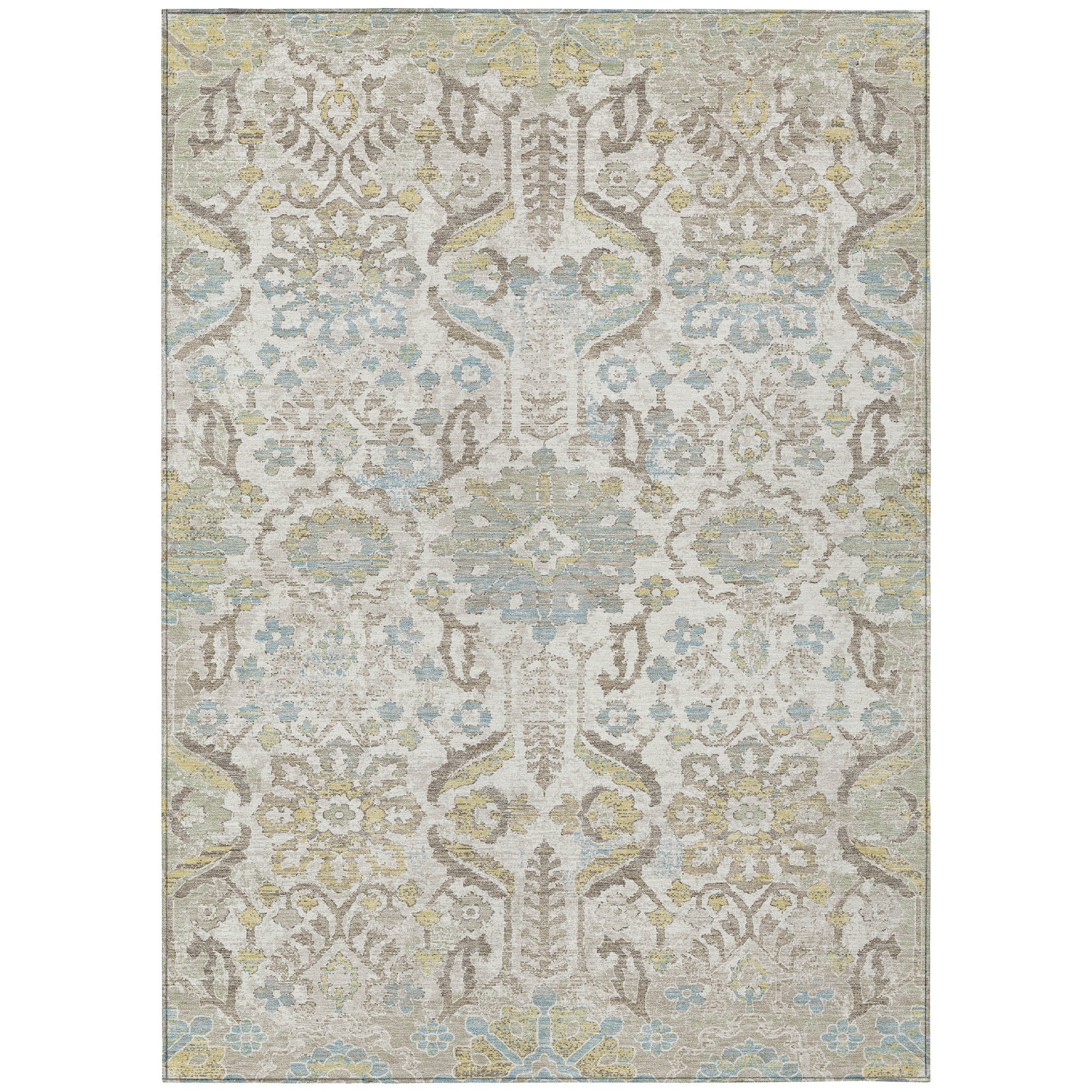 9' X 12' Ivory And Beige Damask Washable Indoor Outdoor Area Rug Homeroots Outdoor