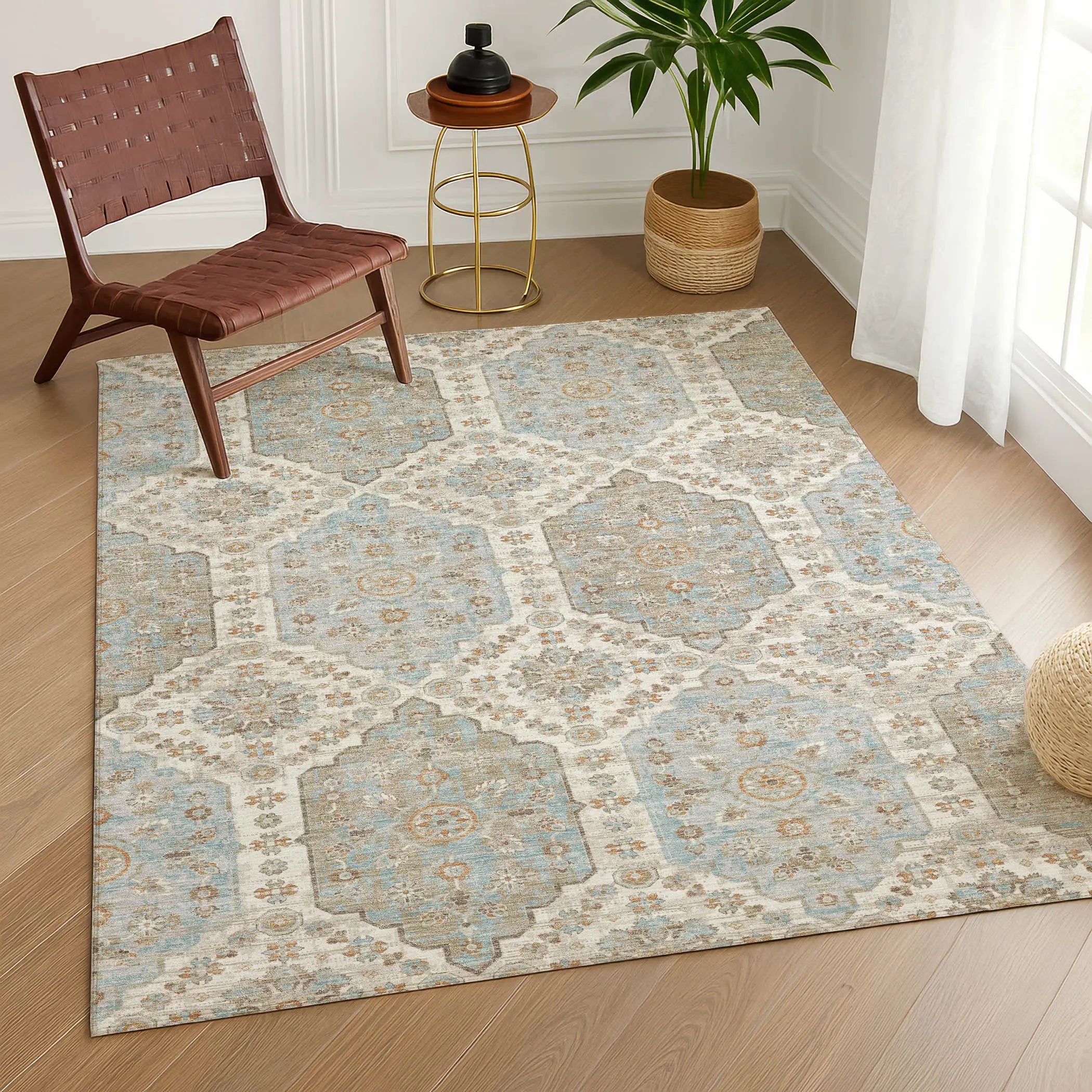 9' X 12' Ivory And Beige Damask Washable Indoor Outdoor Area Rug Homeroots Outdoor