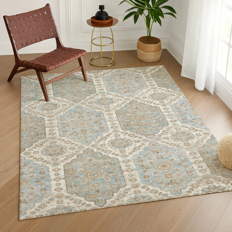9' X 12' Ivory And Beige Damask Washable Indoor Outdoor Area Rug Homeroots Outdoor
