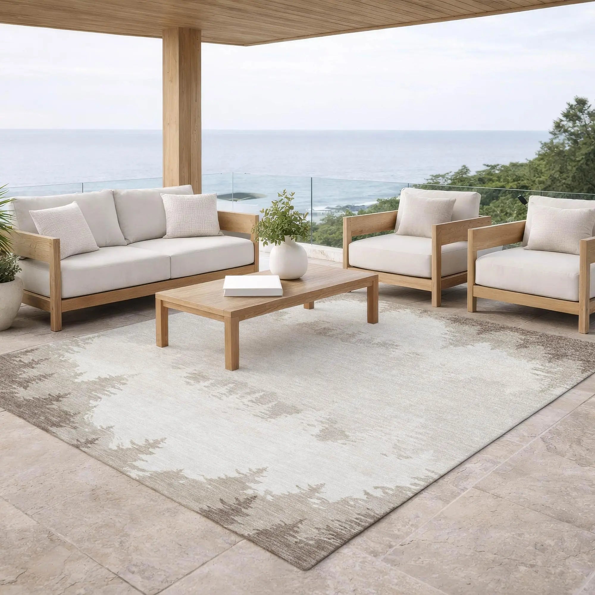 9' X 12' Ivory And Beige Floral Washable Indoor Outdoor Area Rug Homeroots Outdoor
