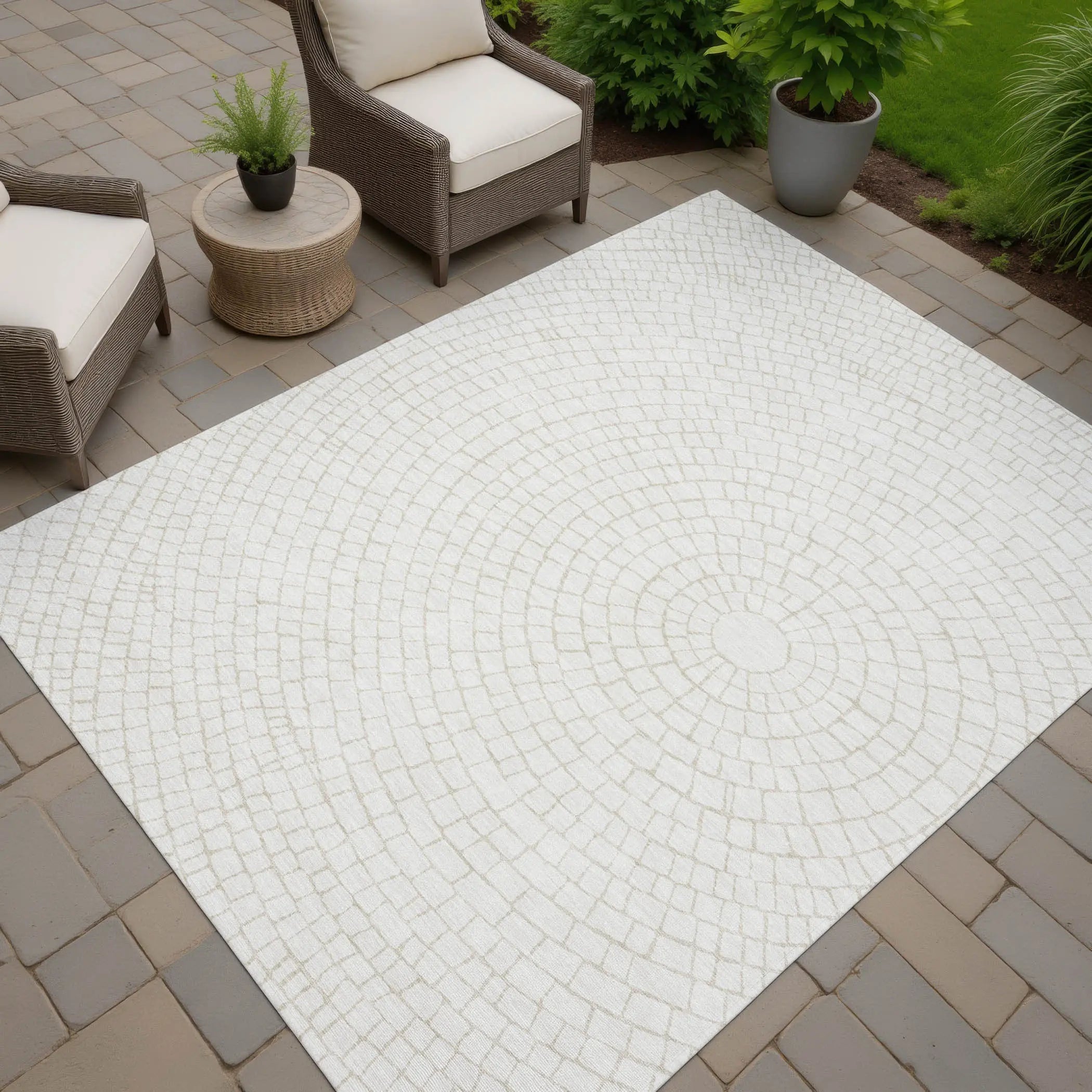 9' X 12' Ivory And Beige Geometric Washable Indoor Outdoor Area Rug Homeroots Outdoor