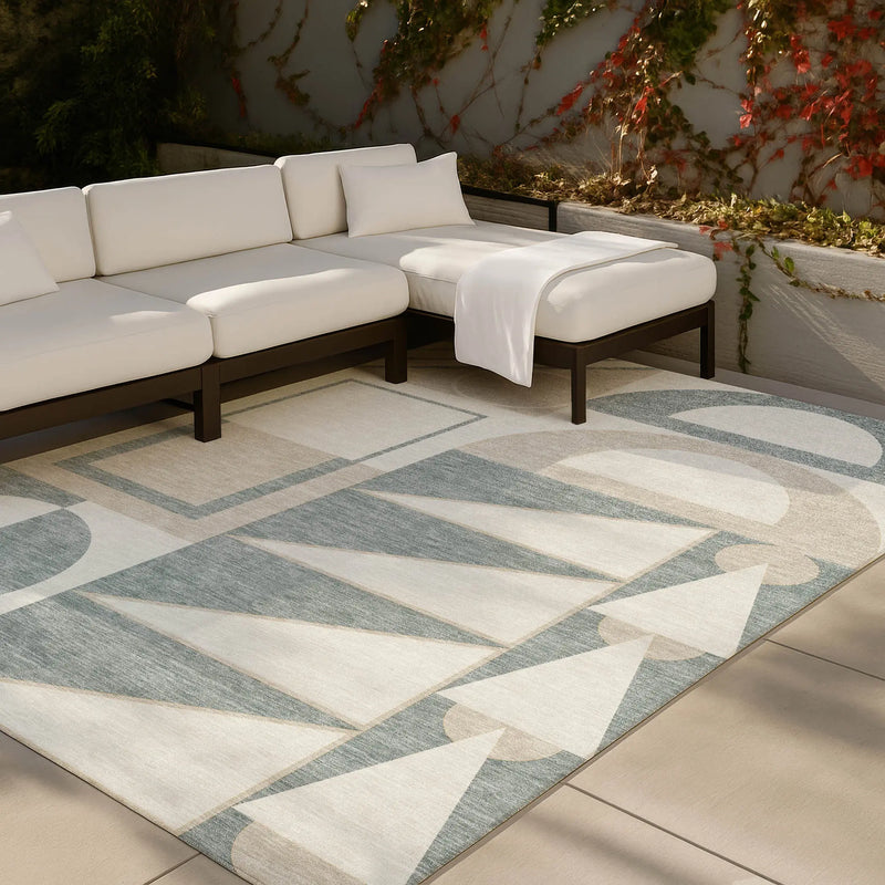 9' X 12' Ivory And Beige Geometric Washable Indoor Outdoor Area Rug Homeroots Outdoor