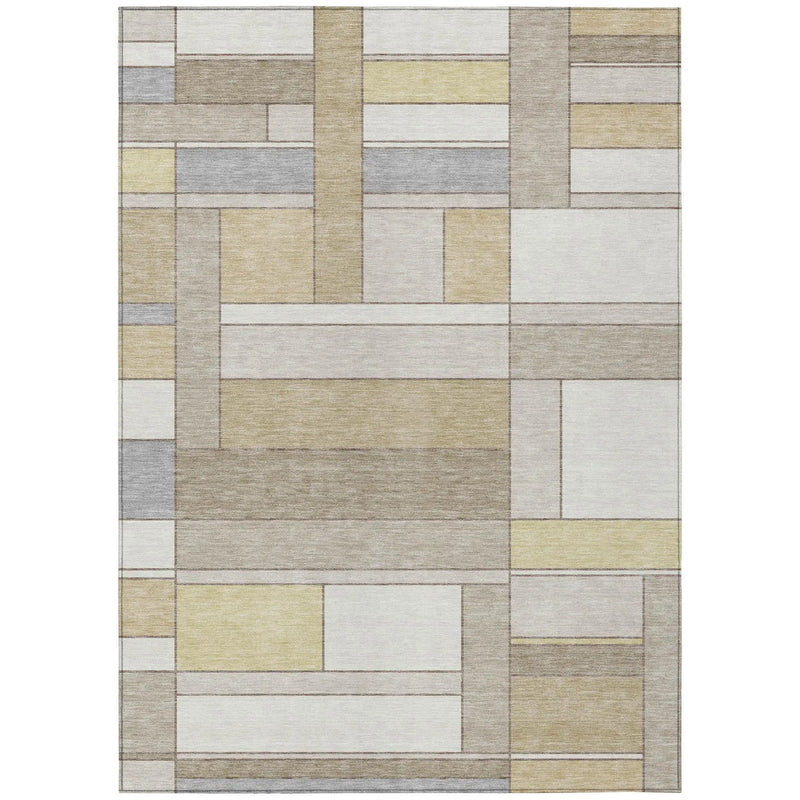 9' X 12' Ivory And Beige Geometric Washable Indoor Outdoor Area Rug Homeroots Outdoor