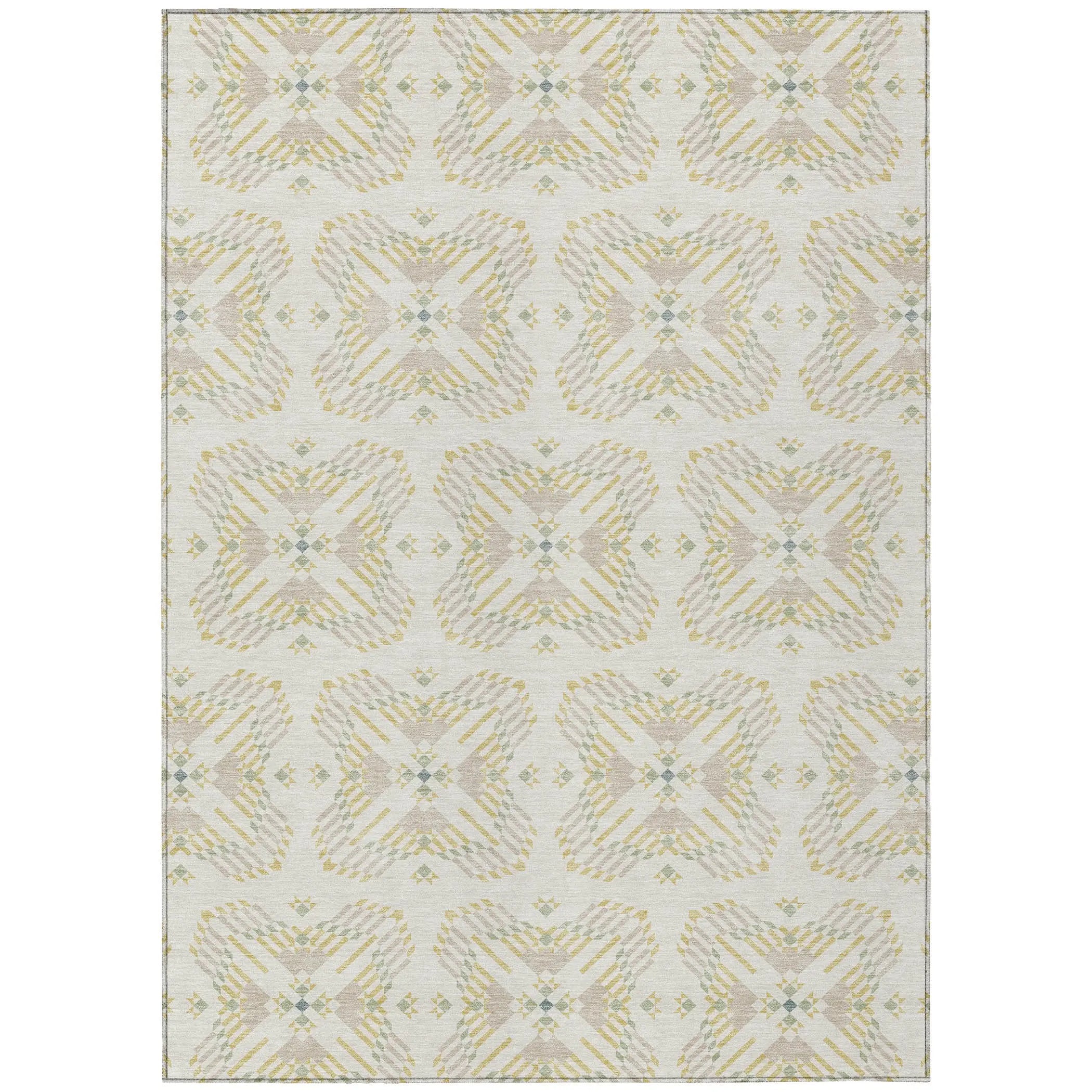 9' X 12' Ivory And Beige Geometric Washable Indoor Outdoor Area Rug Homeroots Outdoor