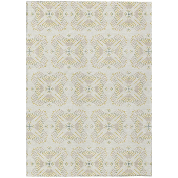 9' X 12' Ivory And Beige Geometric Washable Indoor Outdoor Area Rug Homeroots Outdoor