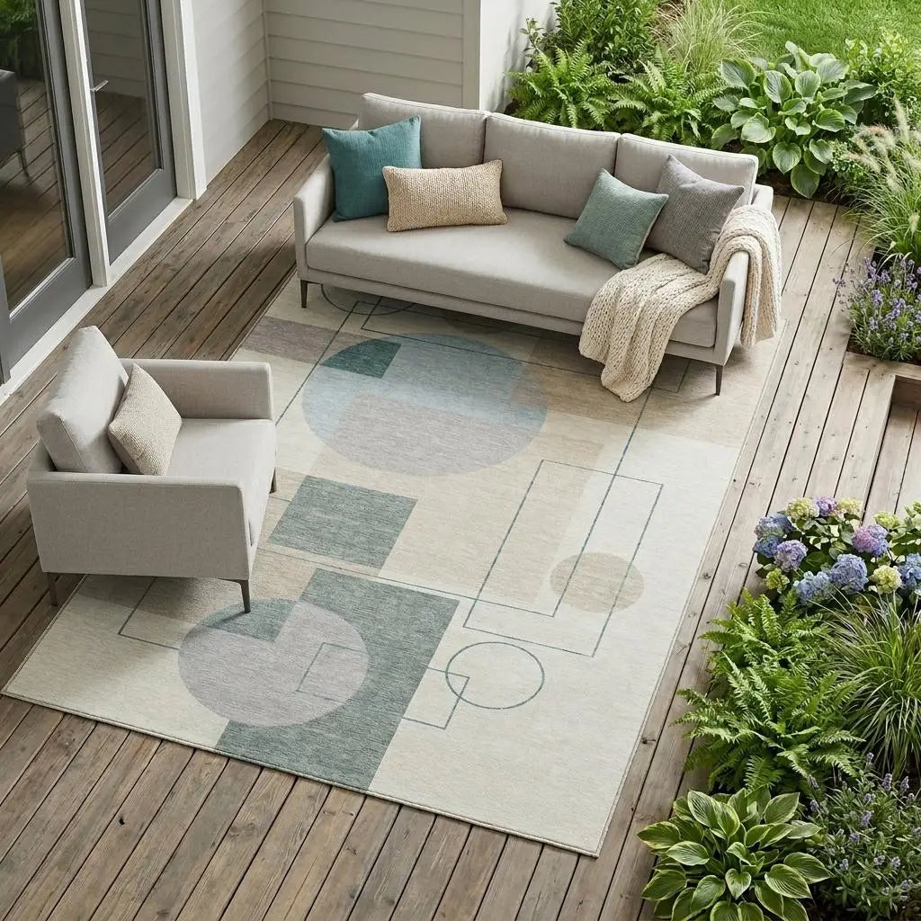 9' X 12' Ivory And Beige Geometric Washable Indoor Outdoor Area Rug Homeroots Outdoor