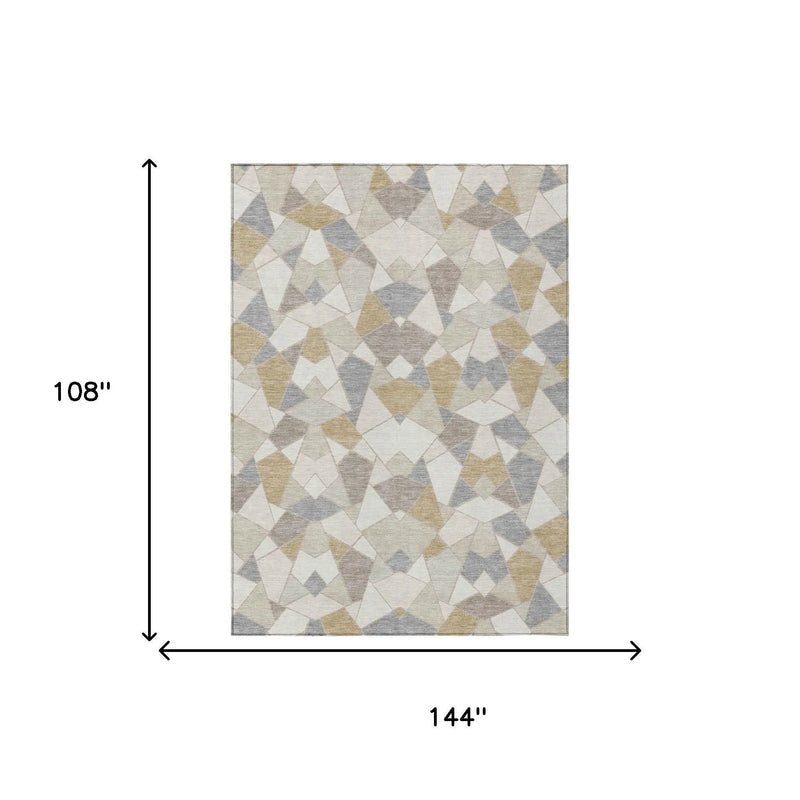 9' X 12' Ivory And Beige Geometric Washable Indoor Outdoor Area Rug Homeroots Outdoor