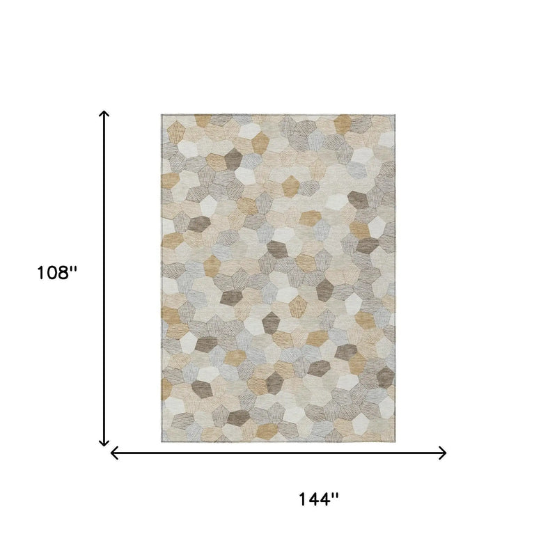 9' X 12' Ivory And Beige Geometric Washable Indoor Outdoor Area Rug Homeroots Outdoor