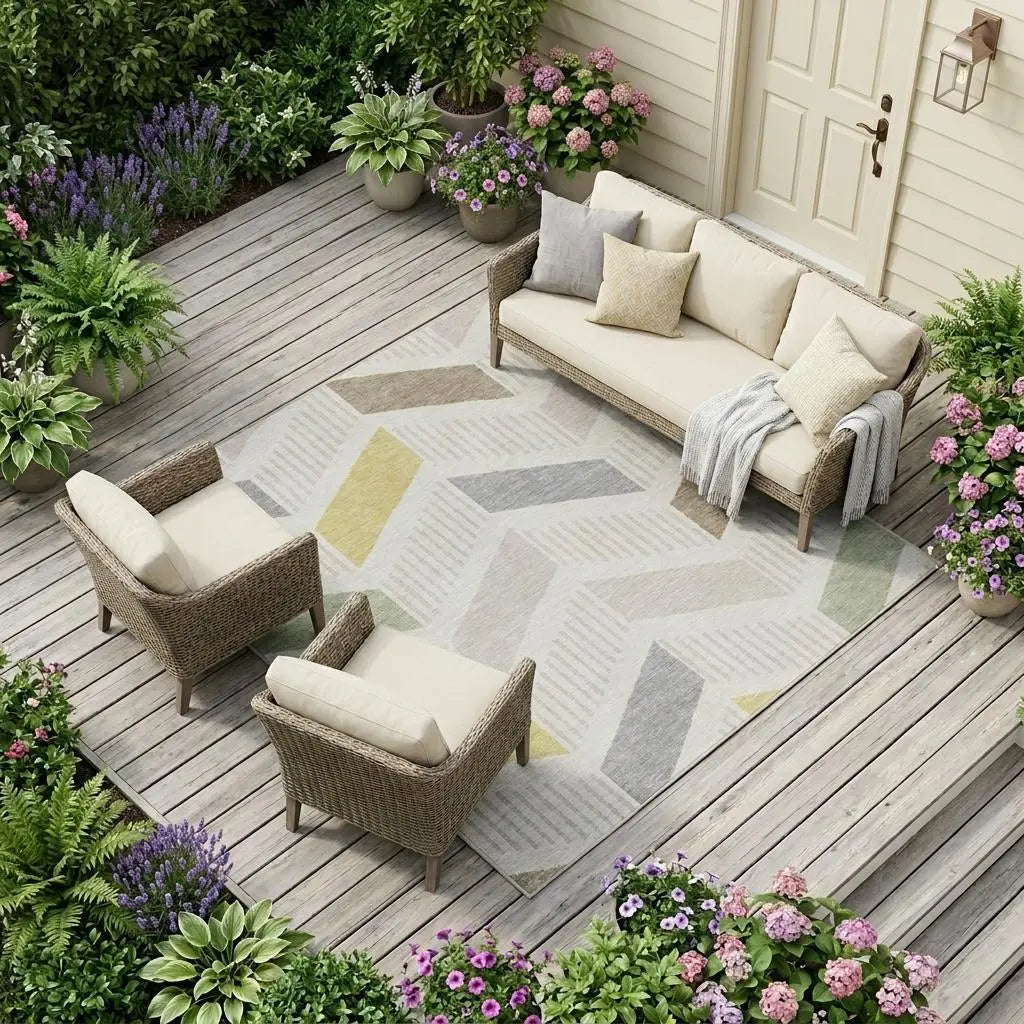 9' X 12' Ivory And Beige Geometric Washable Indoor Outdoor Area Rug Homeroots Outdoor