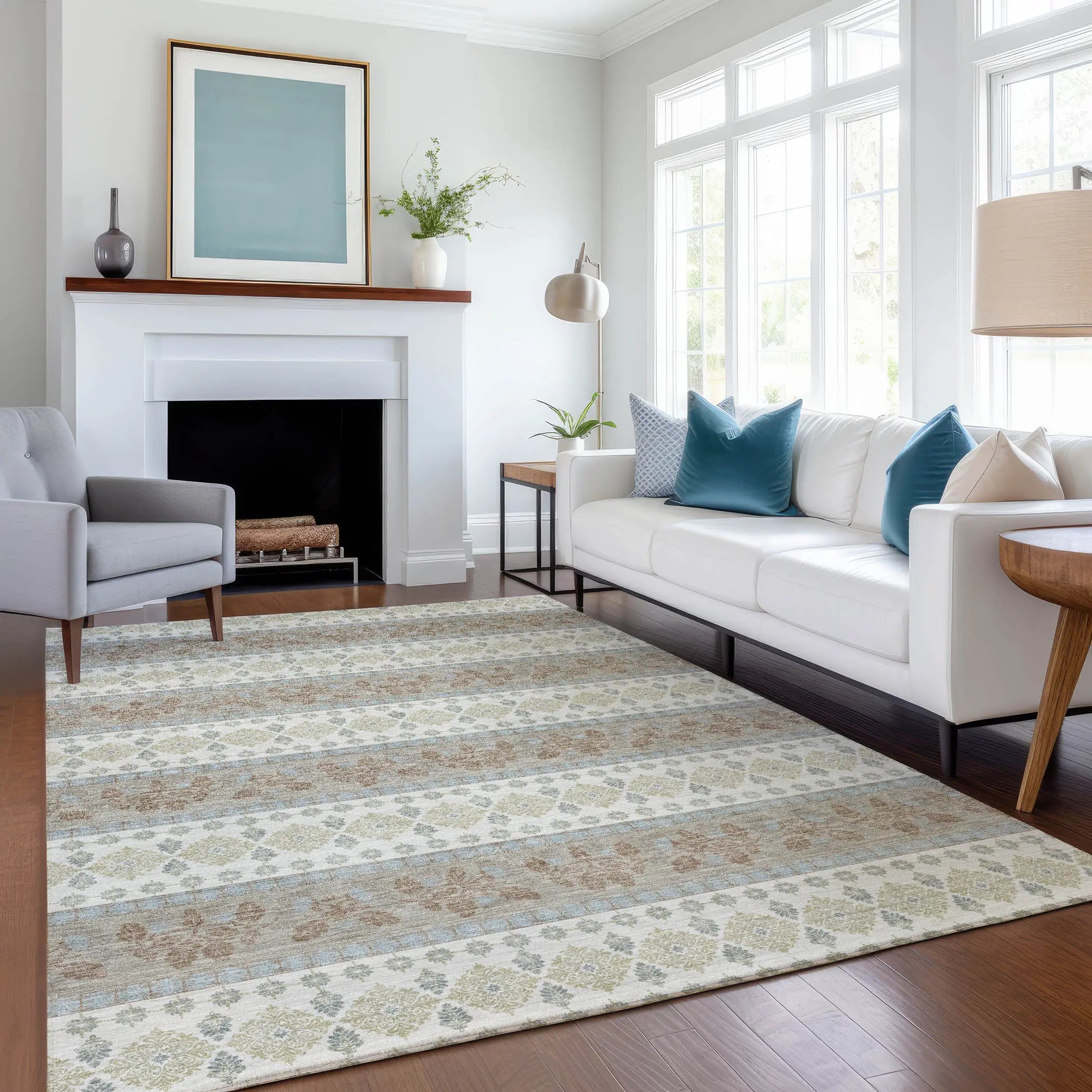 9' X 12' Ivory And Beige Striped Washable Indoor Outdoor Area Rug Homeroots Outdoor
