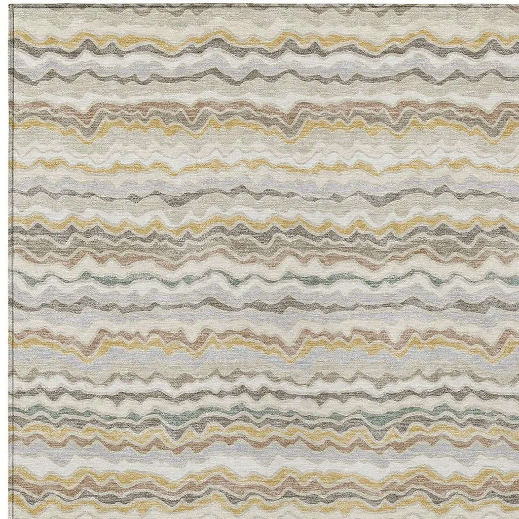 9' X 12' Ivory And Beige Striped Washable Indoor Outdoor Area Rug Homeroots Outdoor