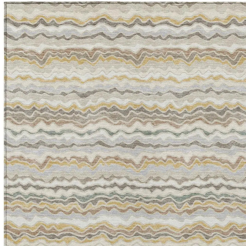 9' X 12' Ivory And Beige Striped Washable Indoor Outdoor Area Rug Homeroots Outdoor