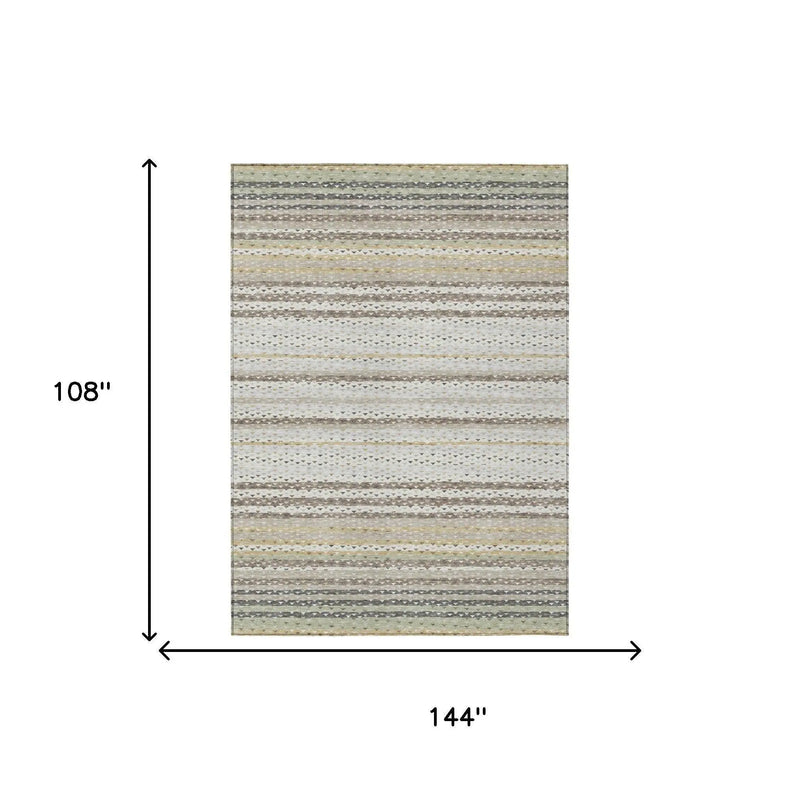 9' X 12' Ivory And Beige Striped Washable Indoor Outdoor Area Rug Homeroots Outdoor