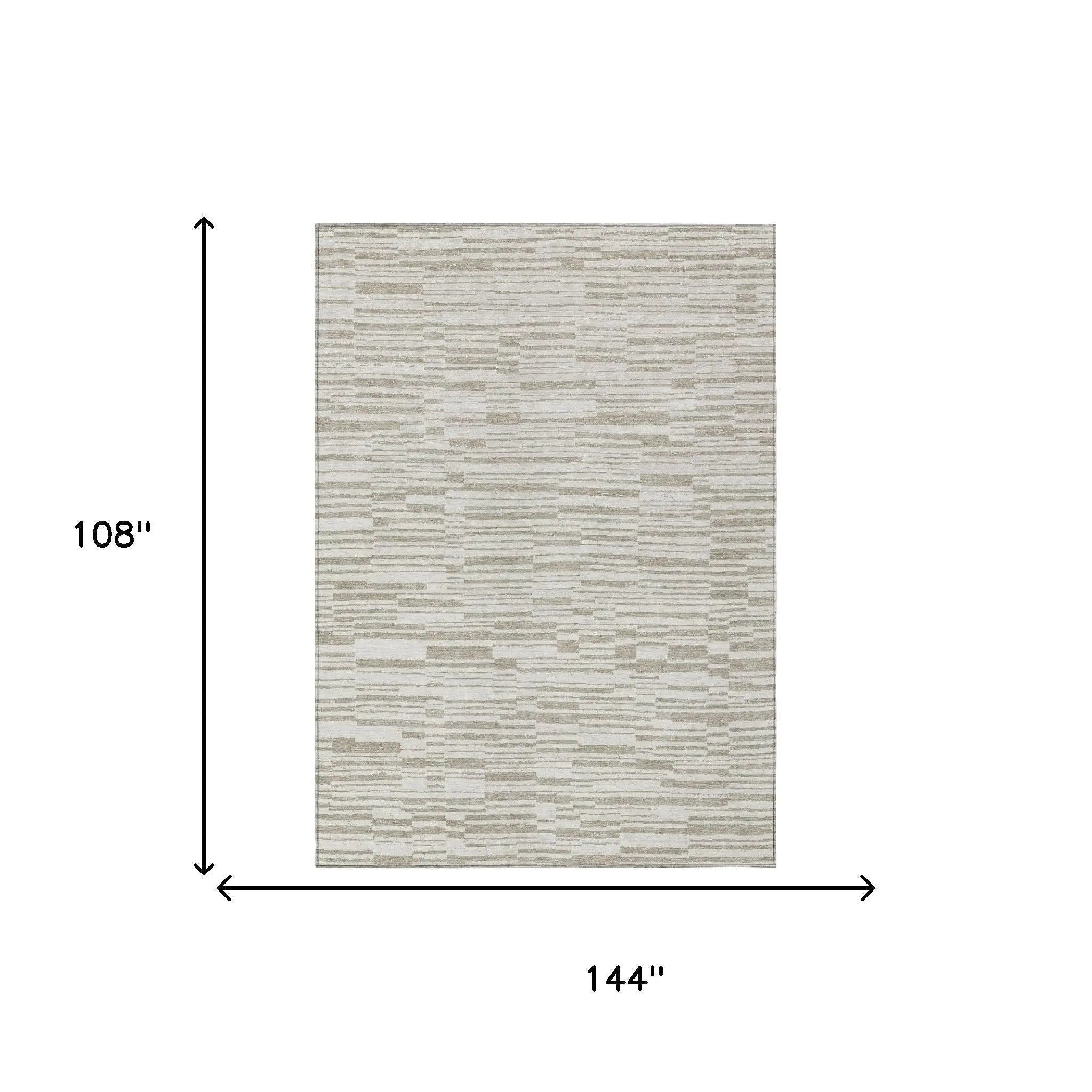 9' X 12' Ivory And Beige Striped Washable Indoor Outdoor Area Rug Homeroots Outdoor