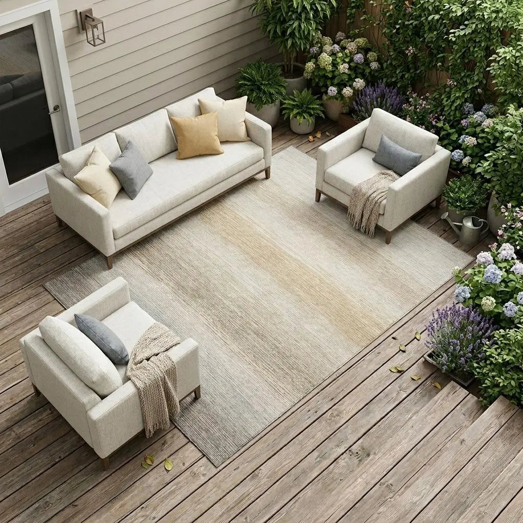 9' X 12' Ivory And Beige Striped Washable Indoor Outdoor Area Rug Homeroots Outdoor