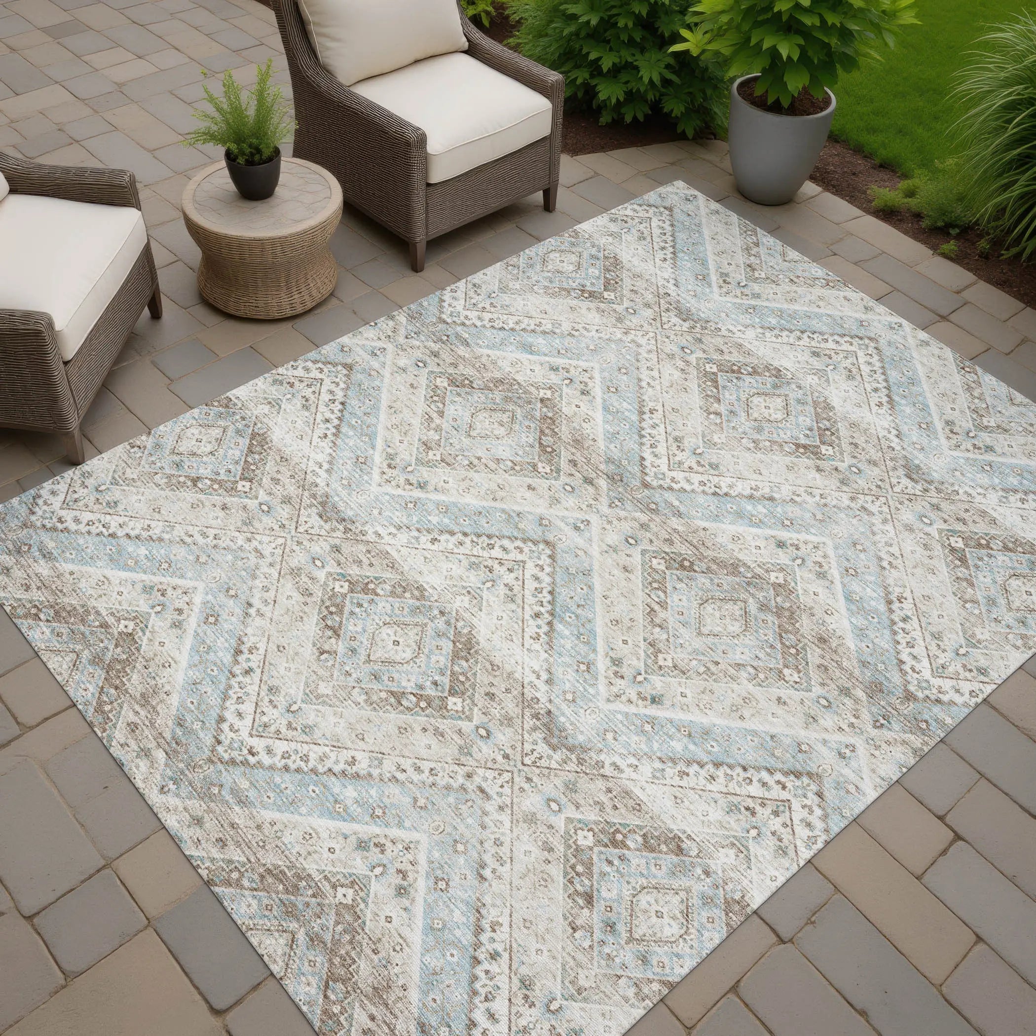 9' X 12' Ivory And Beige Tribal Washable Indoor Outdoor Area Rug Homeroots Outdoor