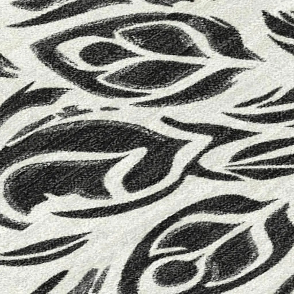 9' X 12' Ivory And Black Damask Washable Indoor Outdoor Area Rug Homeroots Outdoor