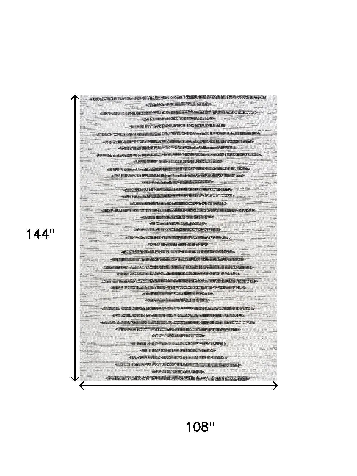 9' X 12' Ivory And Black Striped Indoor Outdoor Area Rug Homeroots Outdoor