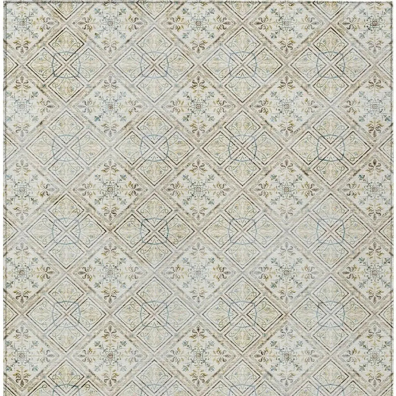 9' X 12' Ivory And Blue Geometric Washable Indoor Outdoor Area Rug Homeroots Outdoor