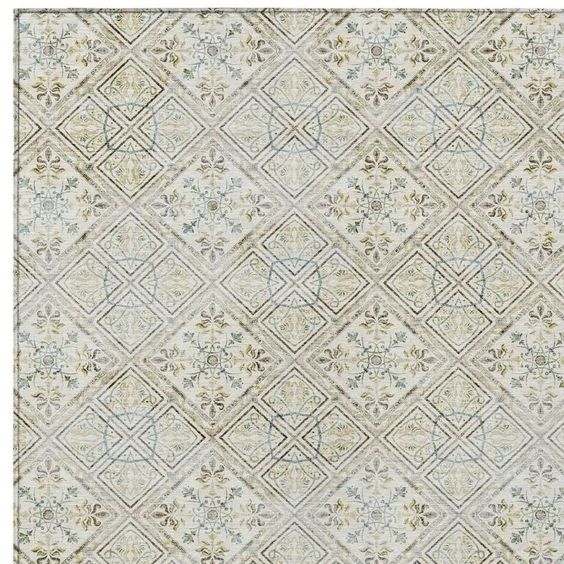 9' X 12' Ivory And Blue Geometric Washable Indoor Outdoor Area Rug Homeroots Outdoor