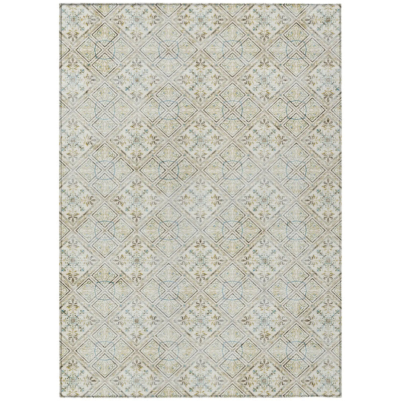 9' X 12' Ivory And Blue Geometric Washable Indoor Outdoor Area Rug Homeroots Outdoor