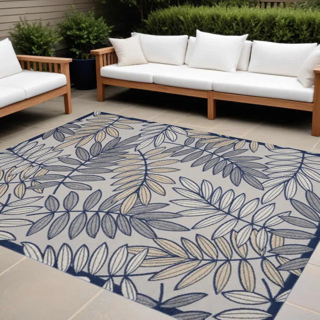 9' X 12' Ivory And Blue Indoor Outdoor Area Rug - GreatEagleInc