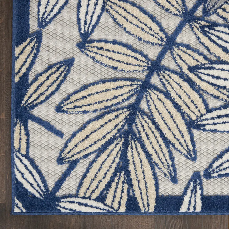 9' X 12' Ivory And Blue Indoor Outdoor Area Rug - GreatEagleInc